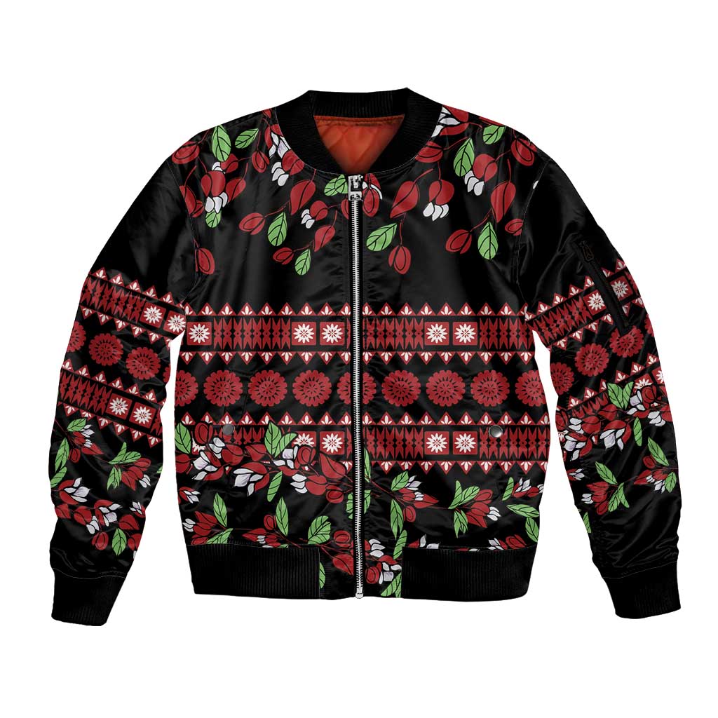 Fiji Masi Bula Tagimoucia Flowers Sleeve Zip Bomber Jacket LT9 Unisex Red - Polynesian Pride
