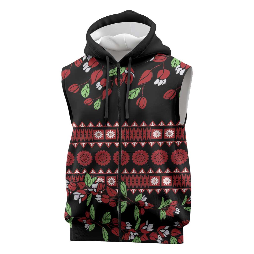 Fiji Masi Bula Tagimoucia Flowers Sleeveless Zip Hoodie LT9 Red - Polynesian Pride