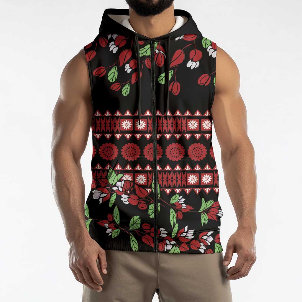 Fiji Masi Bula Tagimoucia Flowers Sleeveless Zip Hoodie LT9 - Polynesian Pride