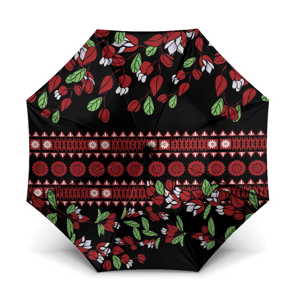 Fiji Masi Bula Tagimoucia Flowers Umbrella LT9 One Size Folded 11.42 inch Opened Diameter 37.4 inch Red - Polynesian Pride