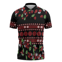 Fiji Masi Bula Tagimoucia Flowers Zipper Polo Shirt LT9 Red - Polynesian Pride