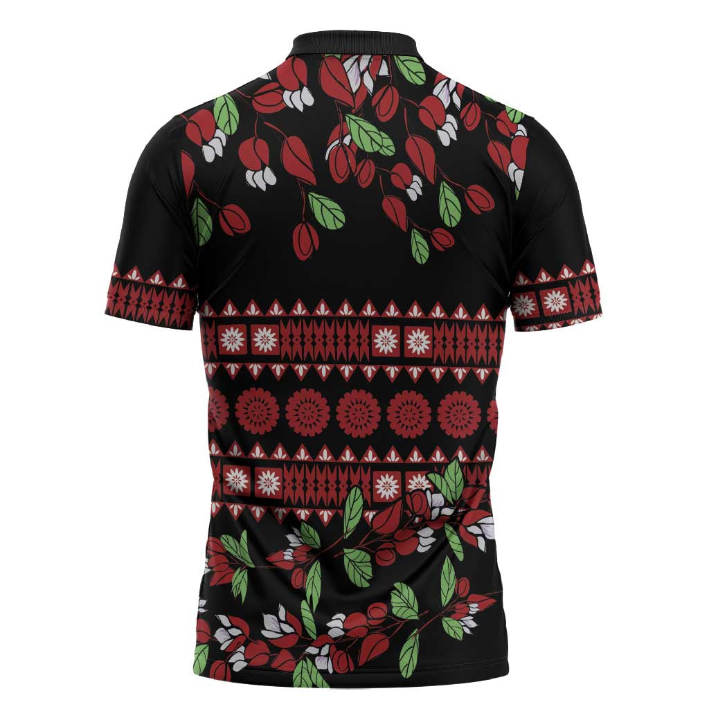 Fiji Masi Bula Tagimoucia Flowers Zipper Polo Shirt LT9 - Polynesian Pride