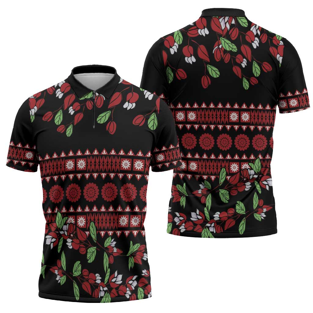 Fiji Masi Bula Tagimoucia Flowers Zipper Polo Shirt LT9 - Polynesian Pride