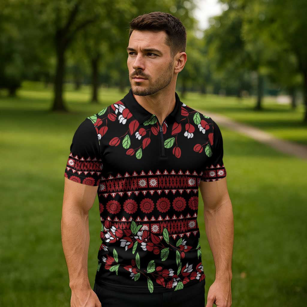 Fiji Masi Bula Tagimoucia Flowers Zipper Polo Shirt LT9 - Polynesian Pride