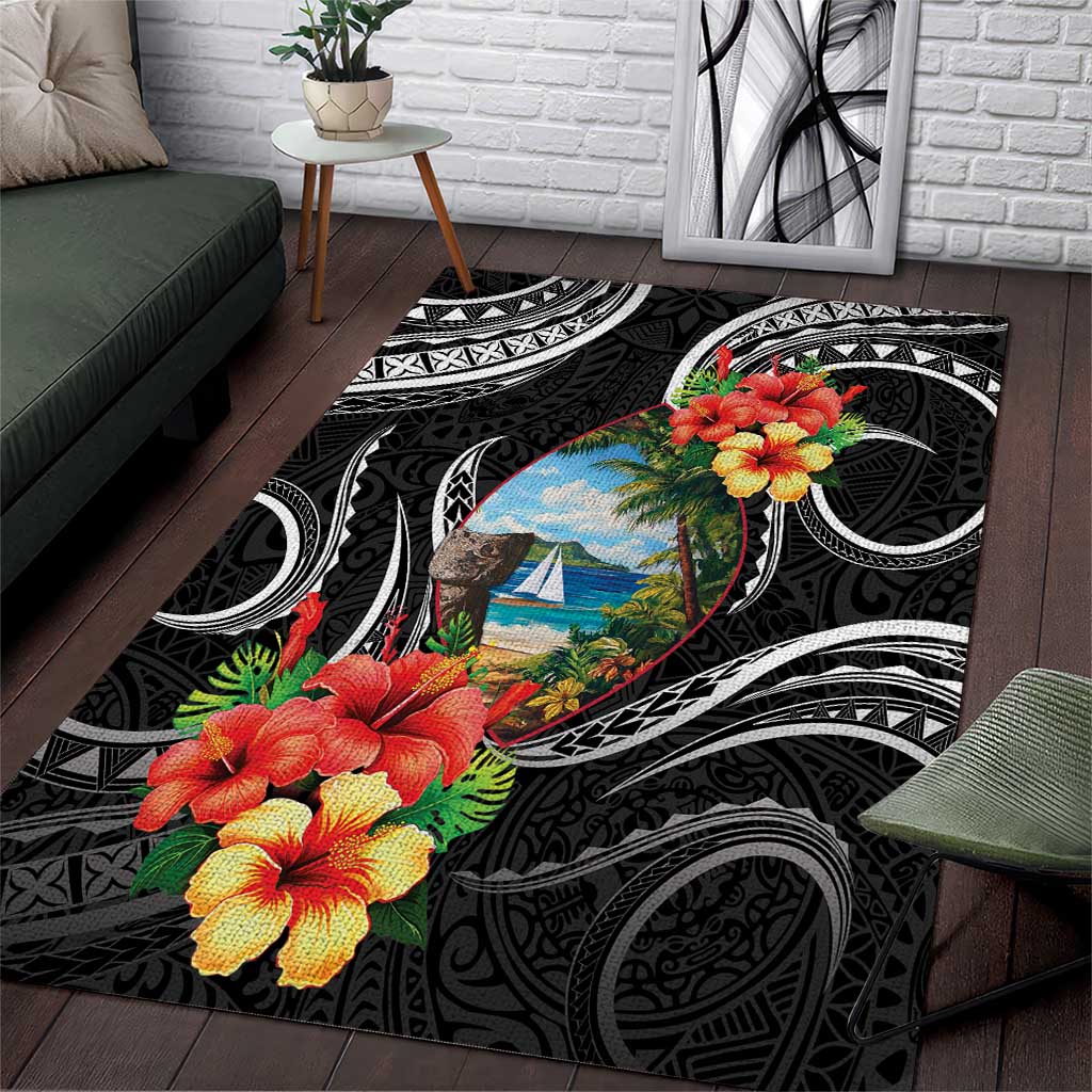 Hafa Adai Guam Area Rug Guahan Seal Chamorro Stones Tribal LT9 Black - Polynesian Pride