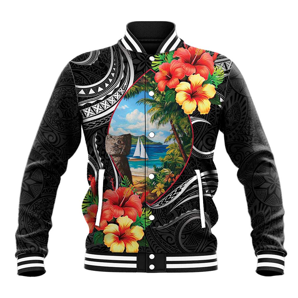 Hafa Adai Guam Baseball Jacket Guahan Seal Chamorro Stones Tribal LT9 Unisex Black - Polynesian Pride