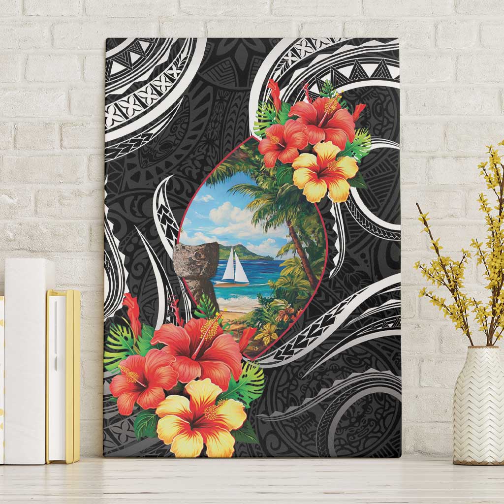 Hafa Adai Guam Canvas Wall Art Guahan Seal Chamorro Stones Tribal LT9 Without Frame Black - Polynesian Pride