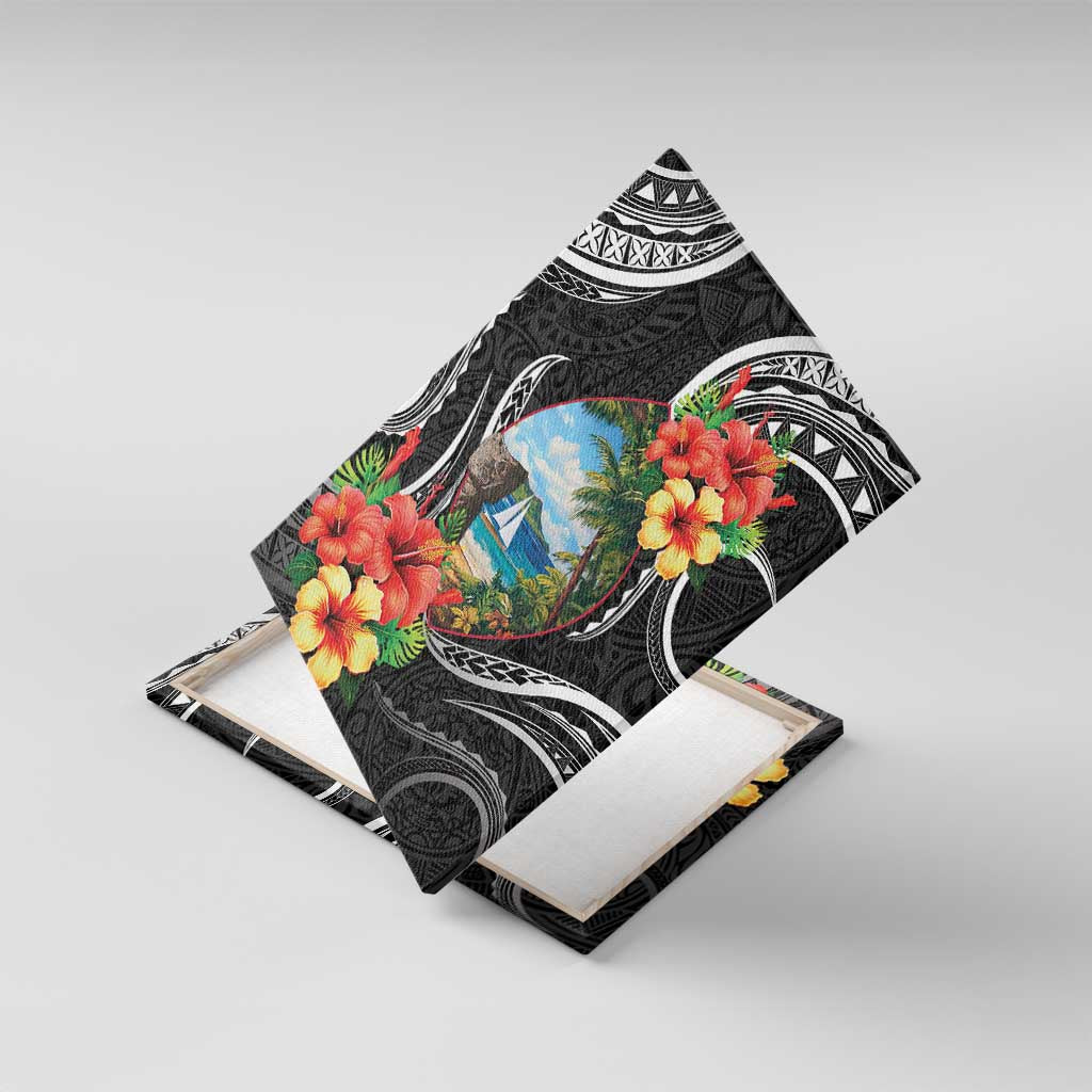 Hafa Adai Guam Canvas Wall Art Guahan Seal Chamorro Stones Tribal LT9 With Frame Black - Polynesian Pride