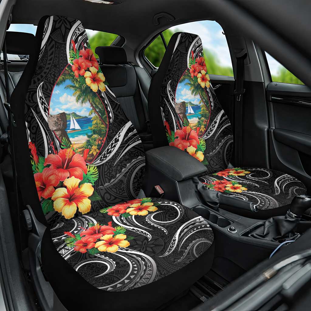 Hafa Adai Guam Car Seat Cover Guahan Seal Chamorro Stones Tribal LT9 One Size Black - Polynesian Pride