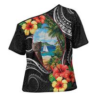 Hafa Adai Guam Cross Shoulder Shirt Guahan Seal Chamorro Stones Tribal LT9 - Polynesian Pride