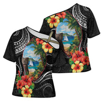 Hafa Adai Guam Cross Shoulder Shirt Guahan Seal Chamorro Stones Tribal LT9 - Polynesian Pride