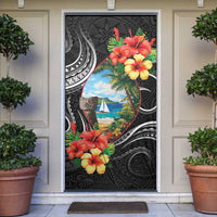 Hafa Adai Guam Door Cover Guahan Seal Chamorro Stones Tribal LT9 Black - Polynesian Pride