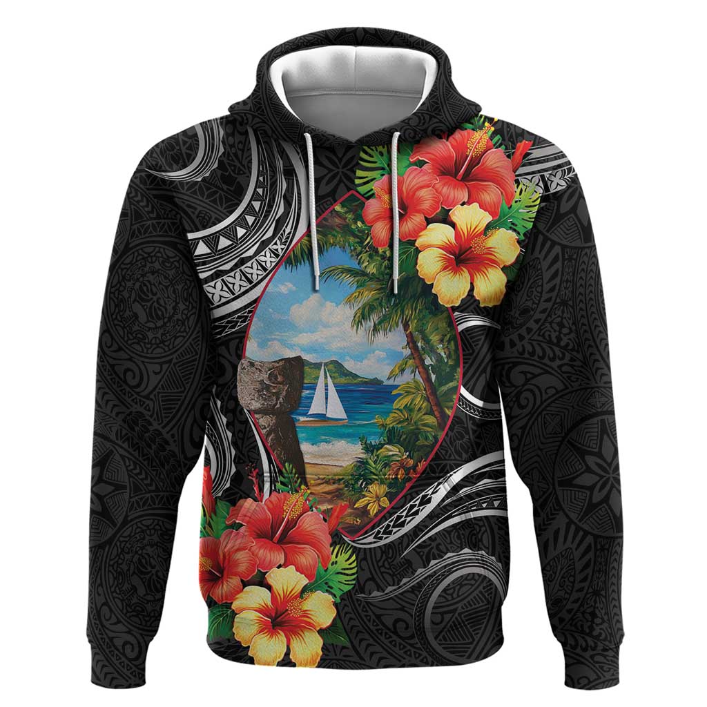 Hafa Adai Guam Hoodie Guahan Seal Chamorro Stones Tribal LT9 Pullover Hoodie Black - Polynesian Pride