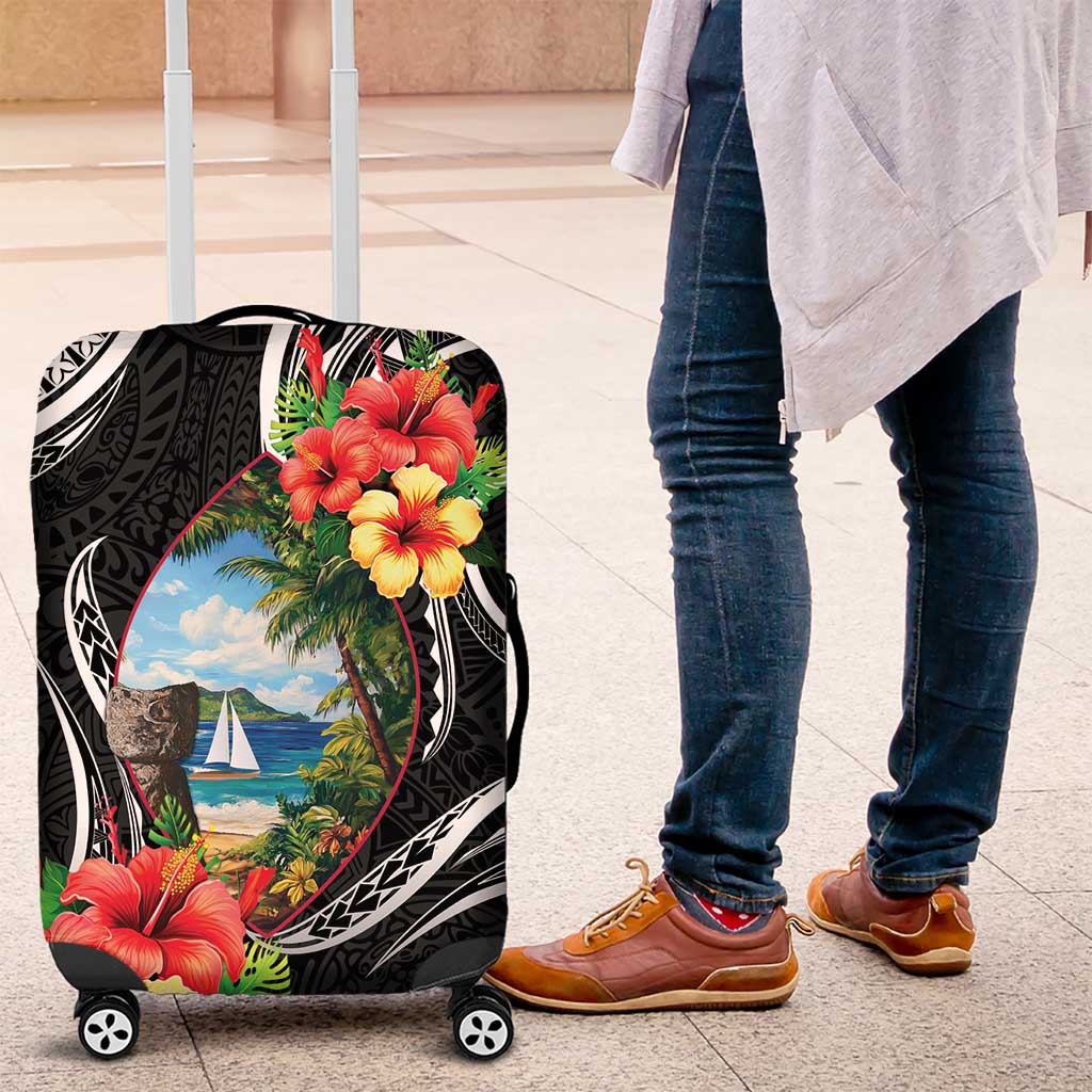 Hafa Adai Guam Luggage Cover Guahan Seal Chamorro Stones Tribal LT9 Black - Polynesian Pride