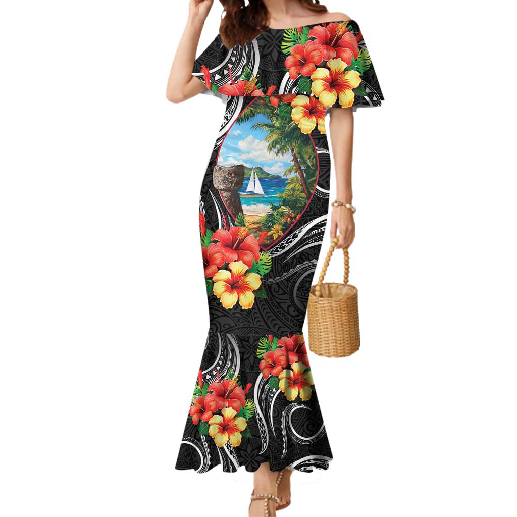 Hafa Adai Guam Mermaid Dress Guahan Seal Chamorro Stones Tribal LT9 Women Black - Polynesian Pride