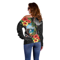 Hafa Adai Guam Off Shoulder Sweater Guahan Seal Chamorro Stones Tribal LT9 - Polynesian Pride