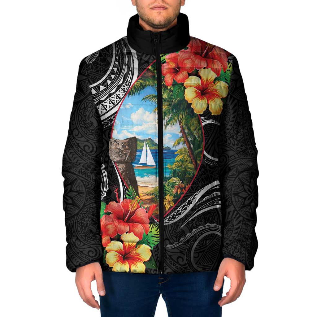 Hafa Adai Guam Padded Jacket Guahan Seal Chamorro Stones Tribal LT9 Men Black - Polynesian Pride