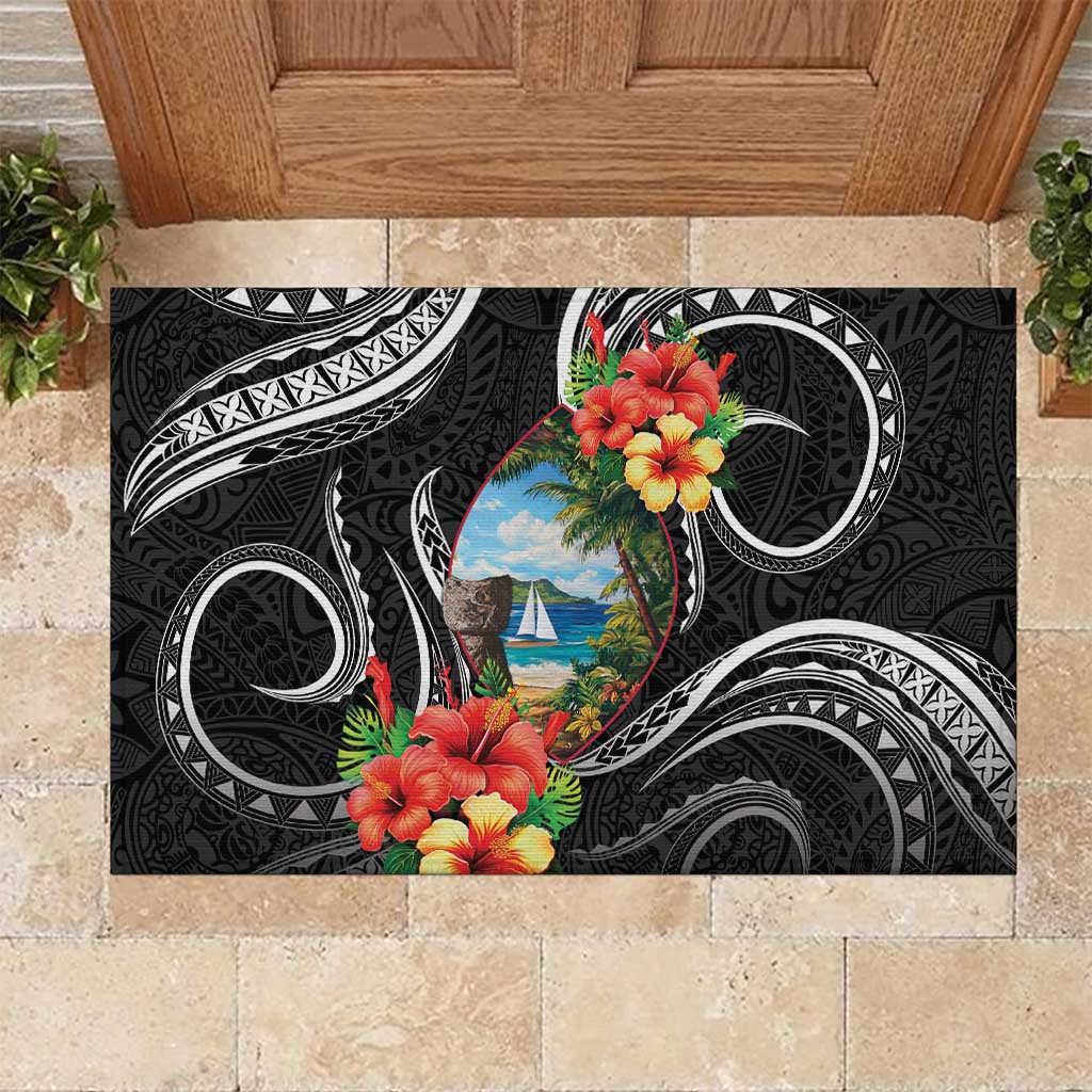 Hafa Adai Guam Rubber Doormat Guahan Seal Chamorro Stones Tribal LT9 Black - Polynesian Pride