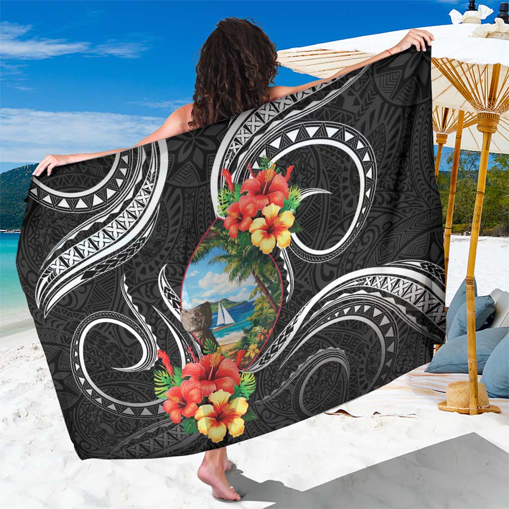 Hafa Adai Guam Sarong Guahan Seal Chamorro Stones Tribal LT9 One Size 44 x 66 inches Black - Polynesian Pride