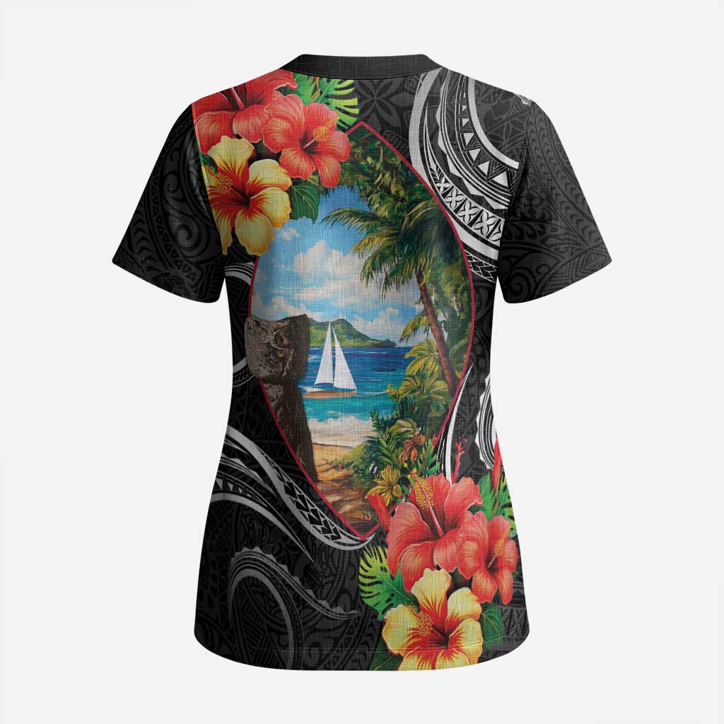 Hafa Adai Guam Scrub Top Guahan Seal Chamorro Stones Tribal LT9 - Polynesian Pride