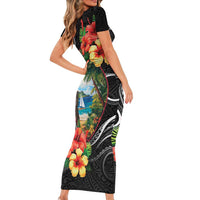 Hafa Adai Guam Short Sleeve Bodycon Dress Guahan Seal Chamorro Stones Tribal LT9 - Polynesian Pride