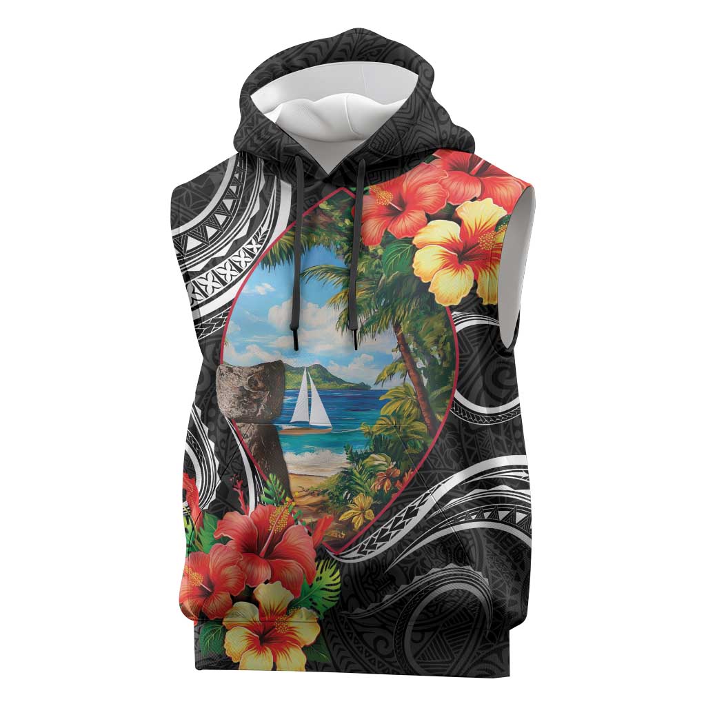 Hafa Adai Guam Sleeveless Hoodie Guahan Seal Chamorro Stones Tribal LT9 Black - Polynesian Pride