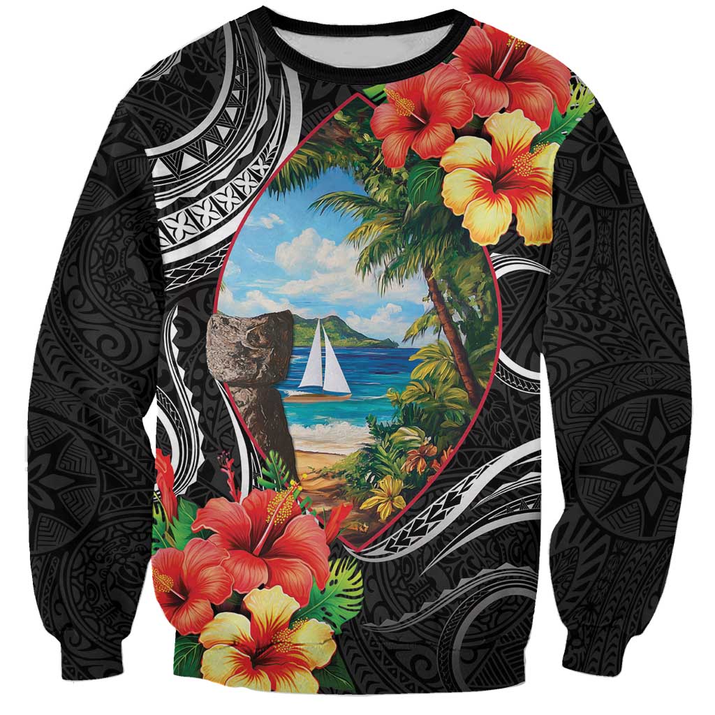 Hafa Adai Guam Sweatshirt Guahan Seal Chamorro Stones Tribal LT9 Unisex Black - Polynesian Pride