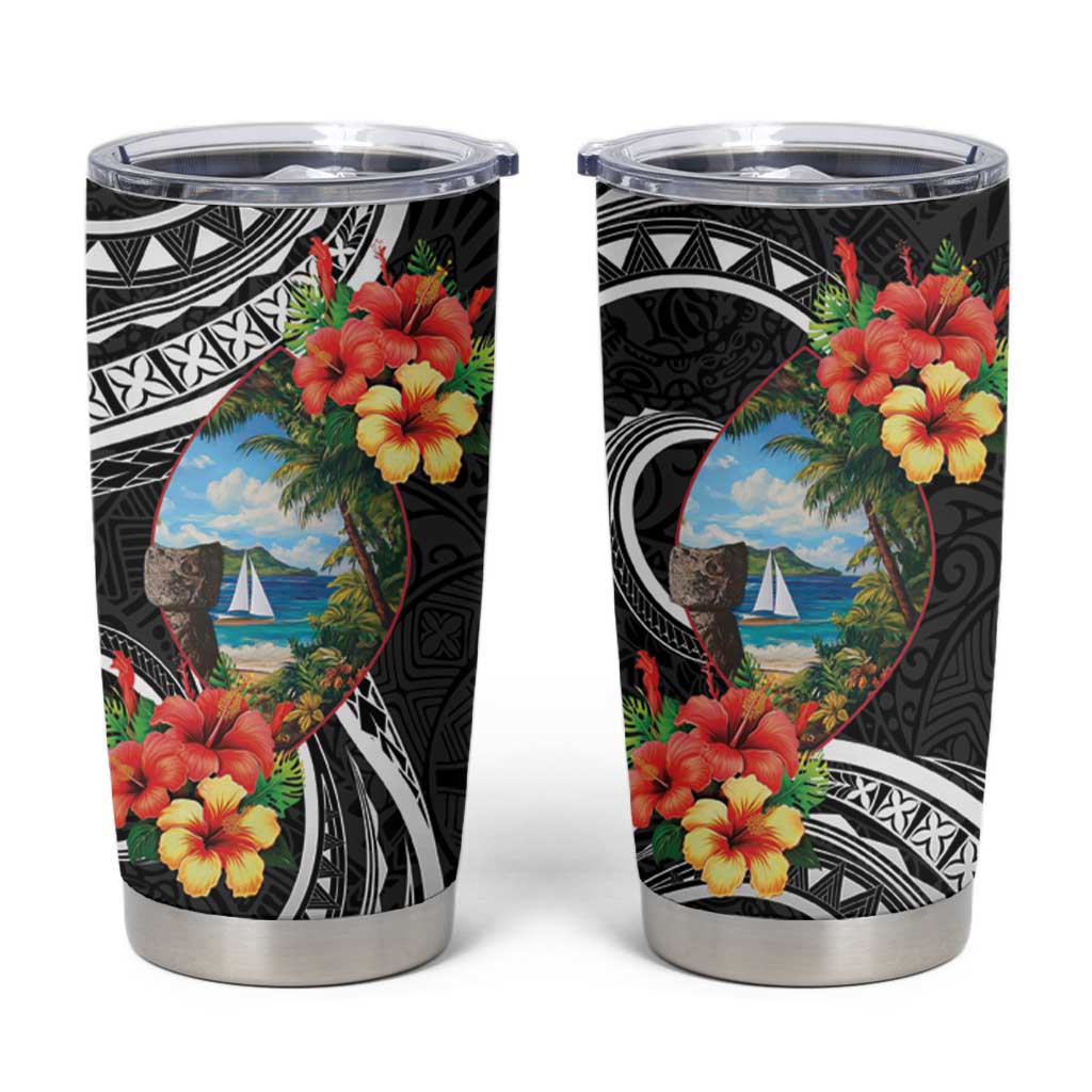 Hafa Adai Guam Tumbler Cup Guahan Seal Chamorro Stones Tribal LT9 Black - Polynesian Pride