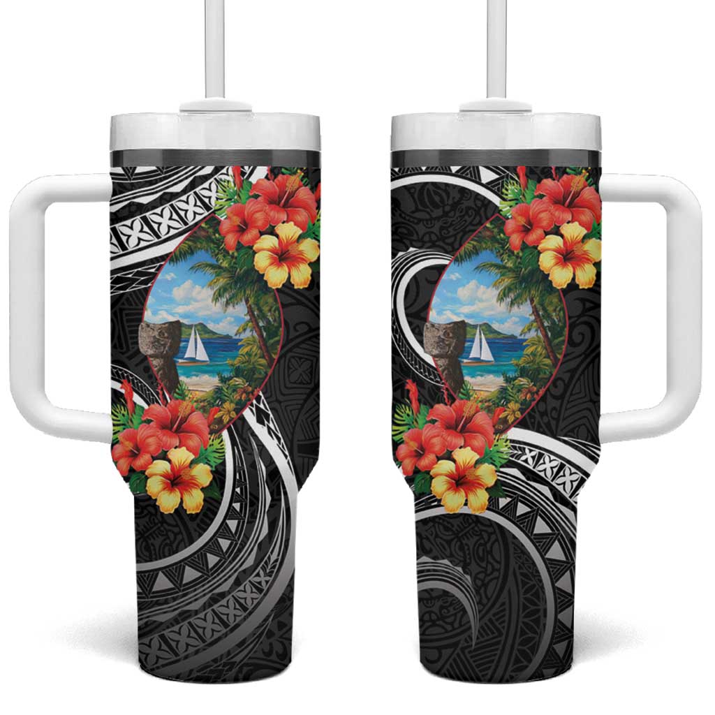 Hafa Adai Guam Tumbler With Handle Guahan Seal Chamorro Stones Tribal LT9 One Size: 40 oz Black - Polynesian Pride