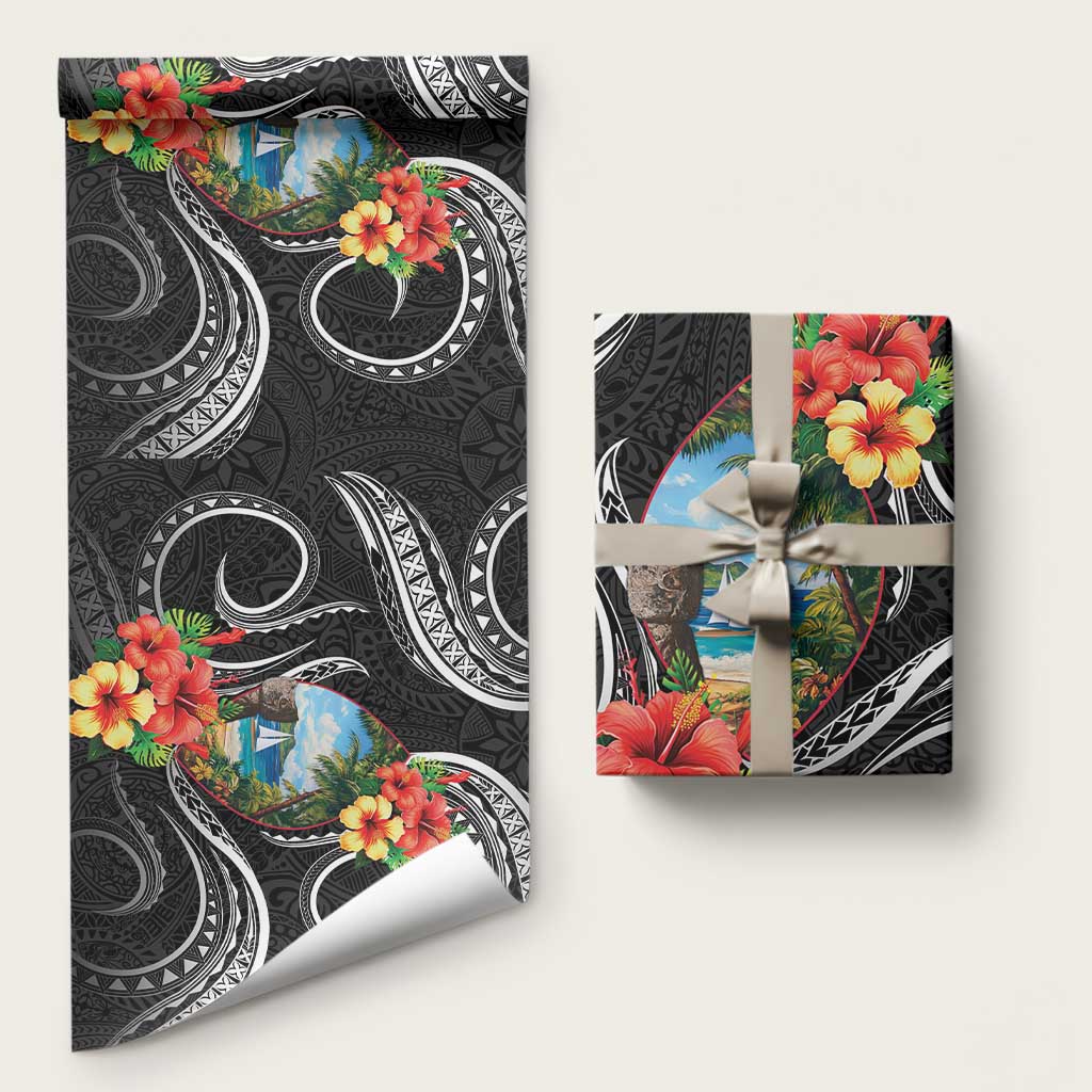 Hafa Adai Guam Wrapping Paper Guahan Seal Chamorro Stones Tribal LT9 58" × 23" Black - Polynesian Pride
