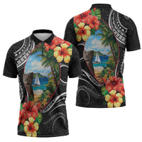 Hafa Adai Guam Zipper Polo Shirt Guahan Seal Chamorro Stones Tribal LT9 - Polynesian Pride