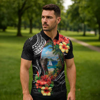 Hafa Adai Guam Zipper Polo Shirt Guahan Seal Chamorro Stones Tribal LT9 - Polynesian Pride
