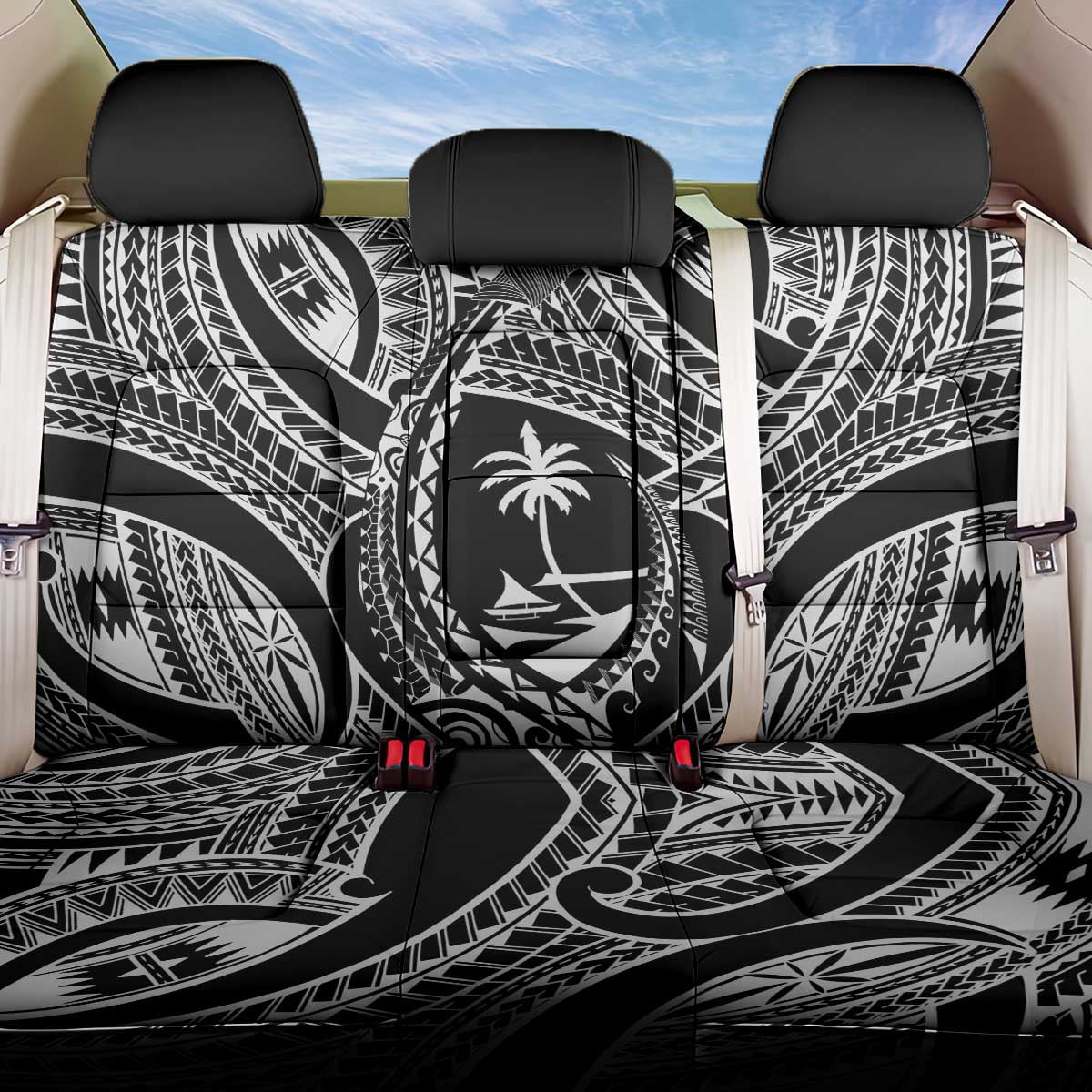 Hafa Adai Guam Inspired Tattoo Back Car Seat Cover LT9 One Size Black - Polynesian Pride