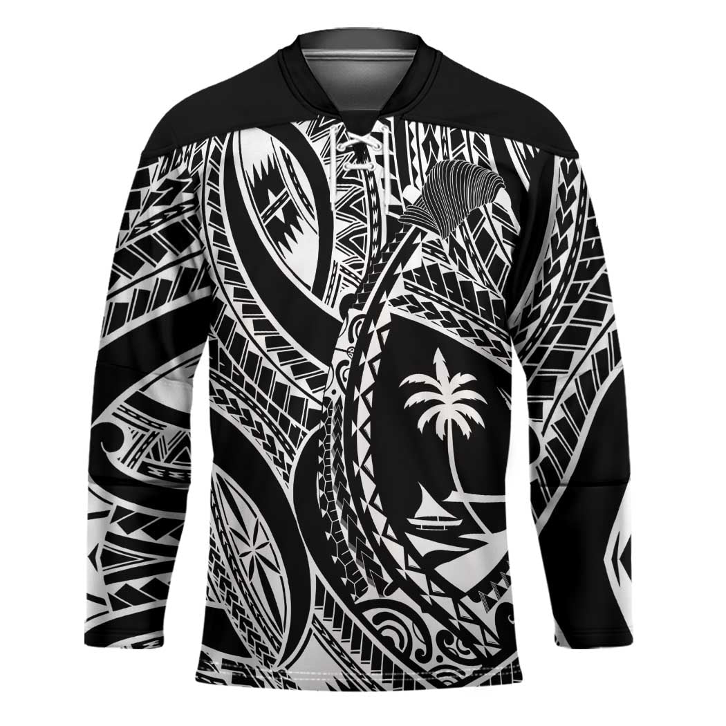 Hafa Adai Guam Inspired Tattoo Hockey Jersey LT9 Unisex Black - Polynesian Pride