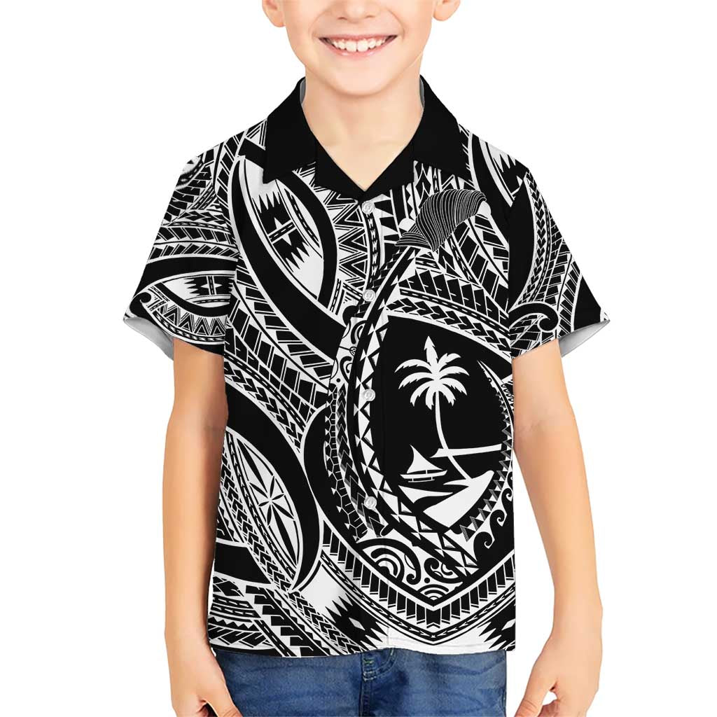 Hafa Adai Guam Inspired Tattoo Kid Hawaiian Shirt LT9 Kid Black - Polynesian Pride