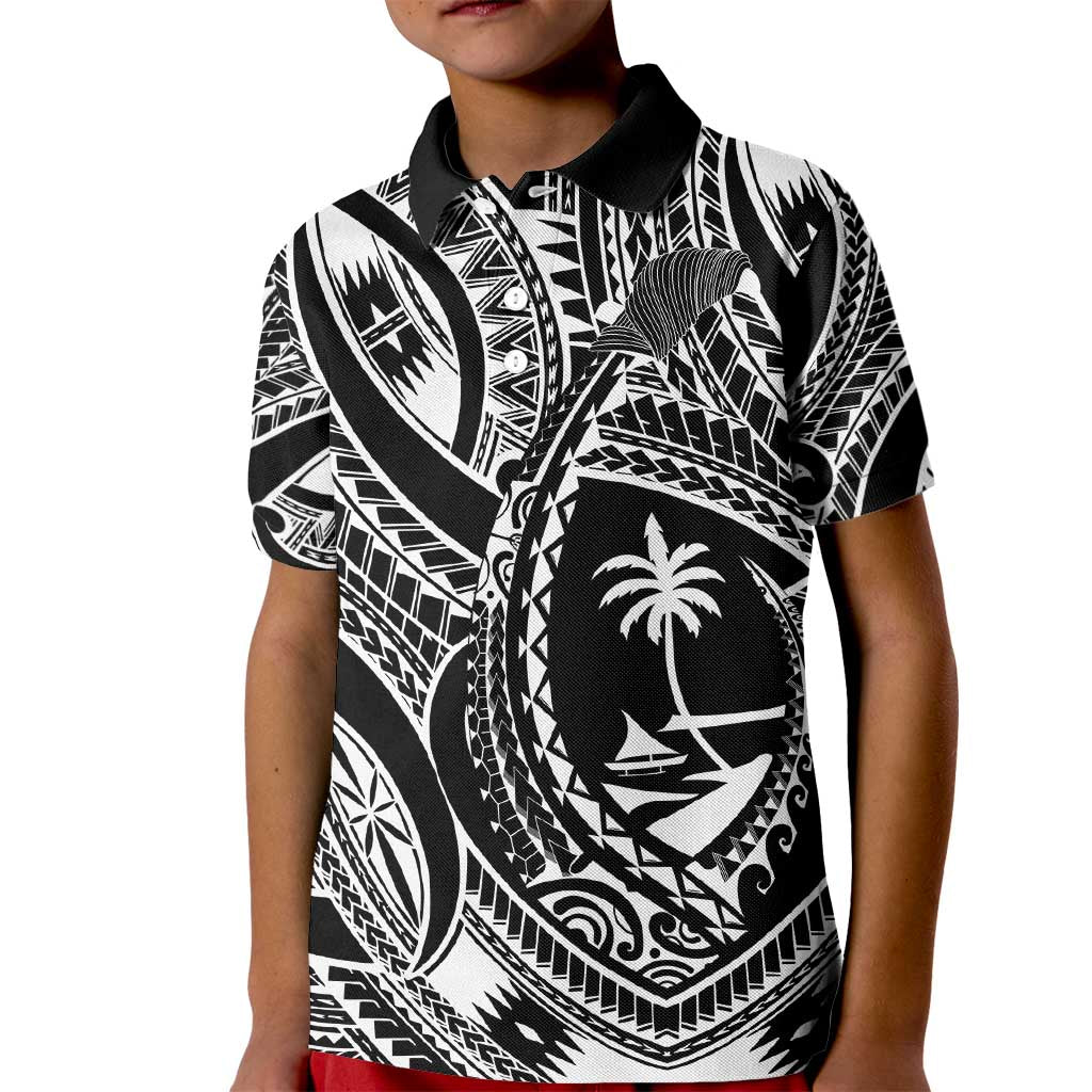 Hafa Adai Guam Inspired Tattoo Kid Polo Shirt LT9 Kid Black - Polynesian Pride