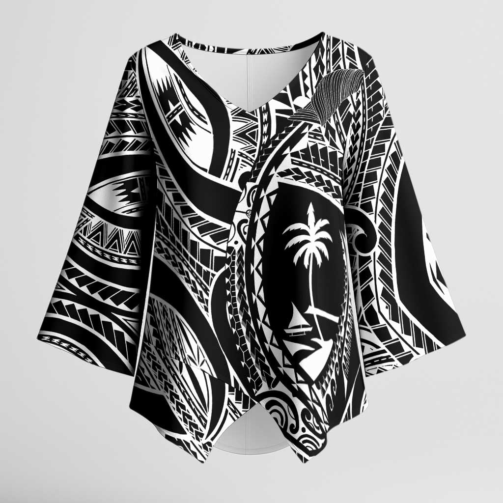Hafa Adai Guam Inspired Tattoo Kimono Sleeve Blouse LT9 Female Black - Polynesian Pride