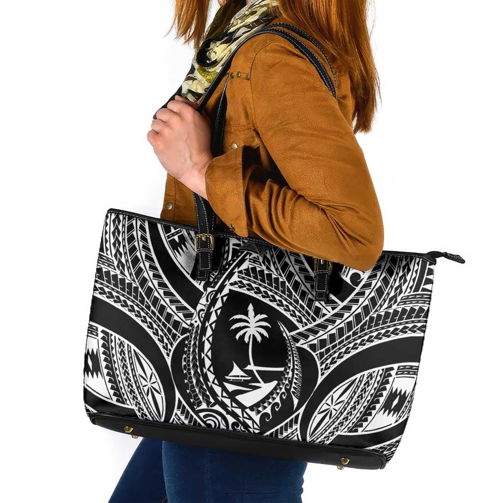 Hafa Adai Guam Inspired Tattoo Leather Tote Bag LT9 Black - Polynesian Pride