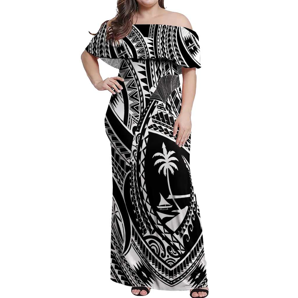 Hafa Adai Guam Inspired Tattoo Off Shoulder Maxi Dress LT9 Women Black - Polynesian Pride