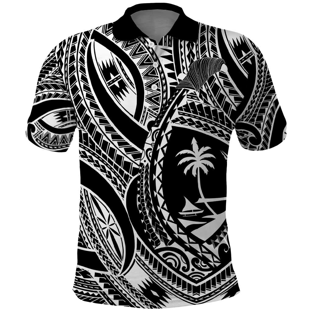 Hafa Adai Guam Inspired Tattoo Polo Shirt LT9 Black - Polynesian Pride