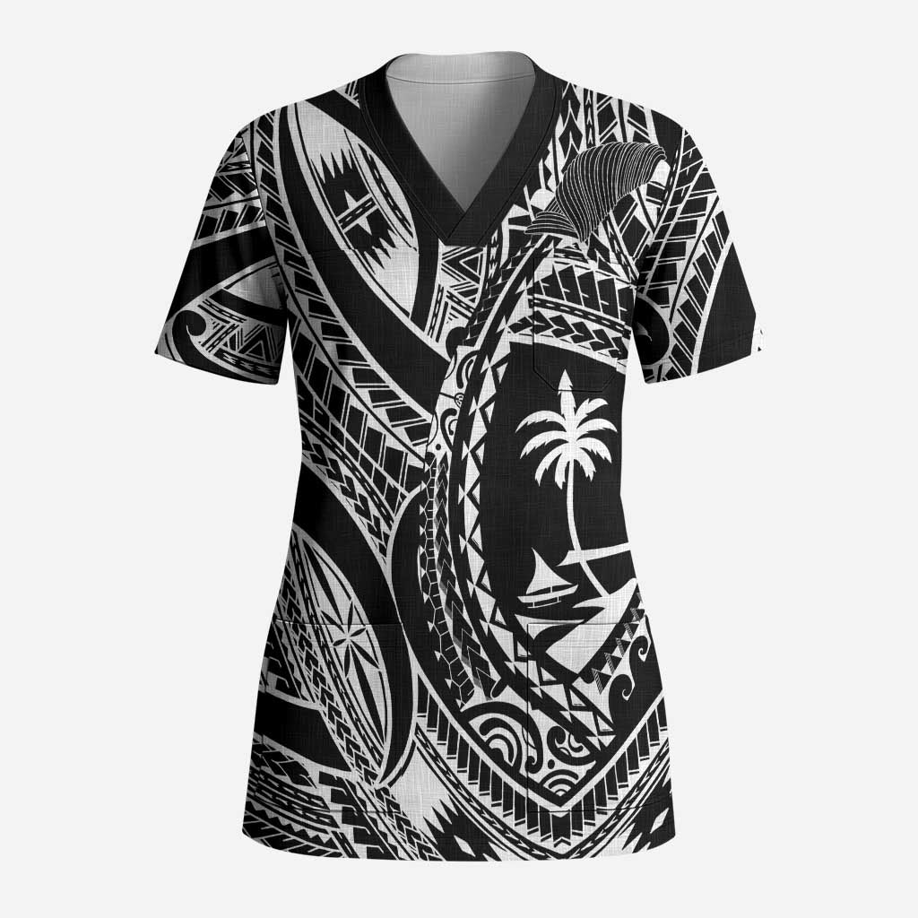 Hafa Adai Guam Inspired Tattoo Scrub Top LT9 Adult Black - Polynesian Pride
