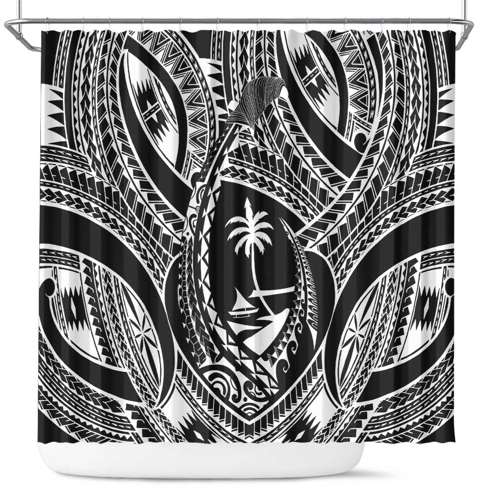 Hafa Adai Guam Inspired Tattoo Shower Curtain LT9 Black - Polynesian Pride
