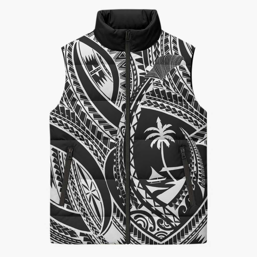 Hafa Adai Guam Inspired Tattoo Sleeveless Puffer Jacket LT9 Unisex Black - Polynesian Pride