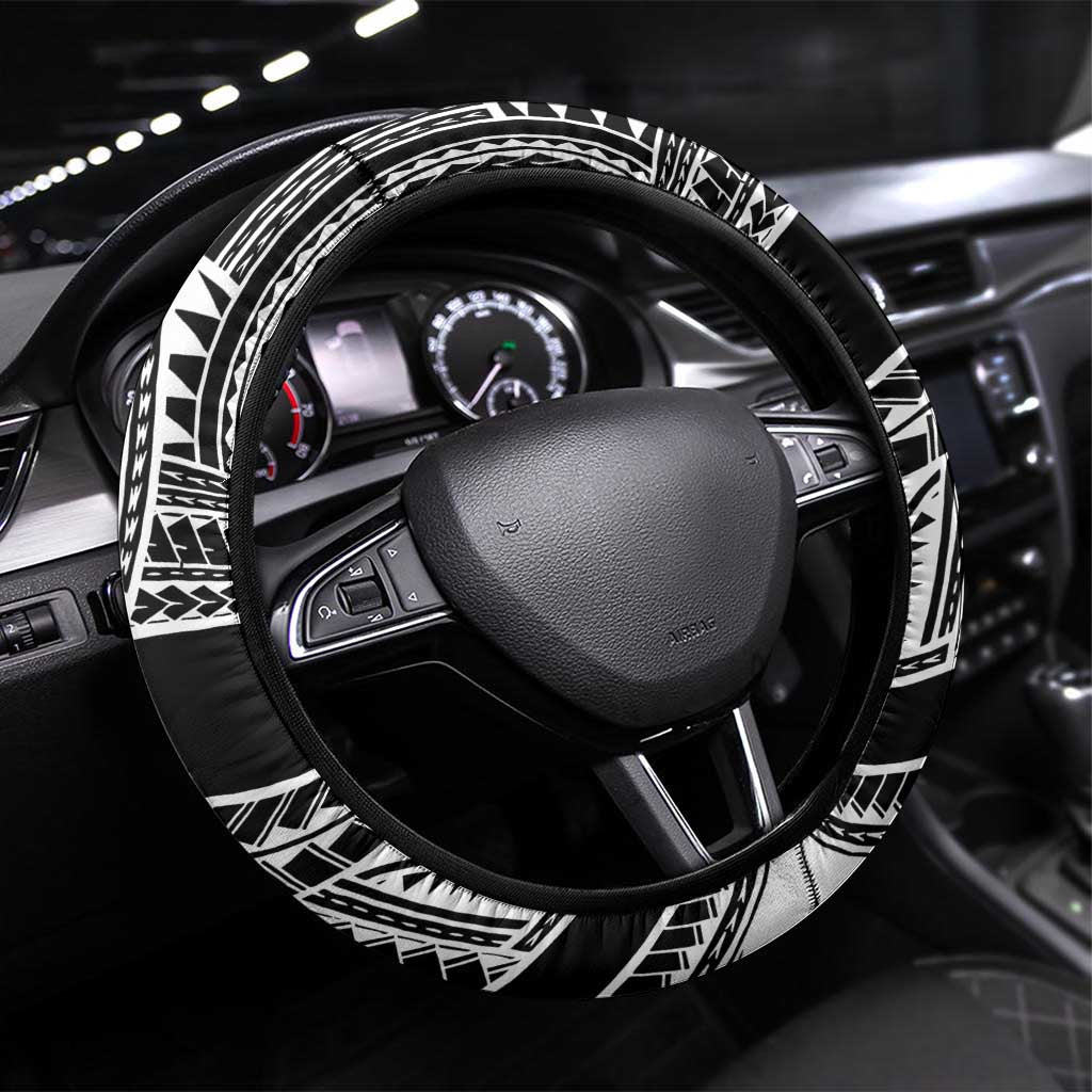 Hafa Adai Guam Inspired Tattoo Steering Wheel Cover LT9 Universal Fit Black - Polynesian Pride