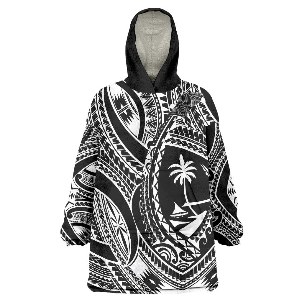 Hafa Adai Guam Inspired Tattoo Wearable Blanket Hoodie LT9 One Size Black - Polynesian Pride