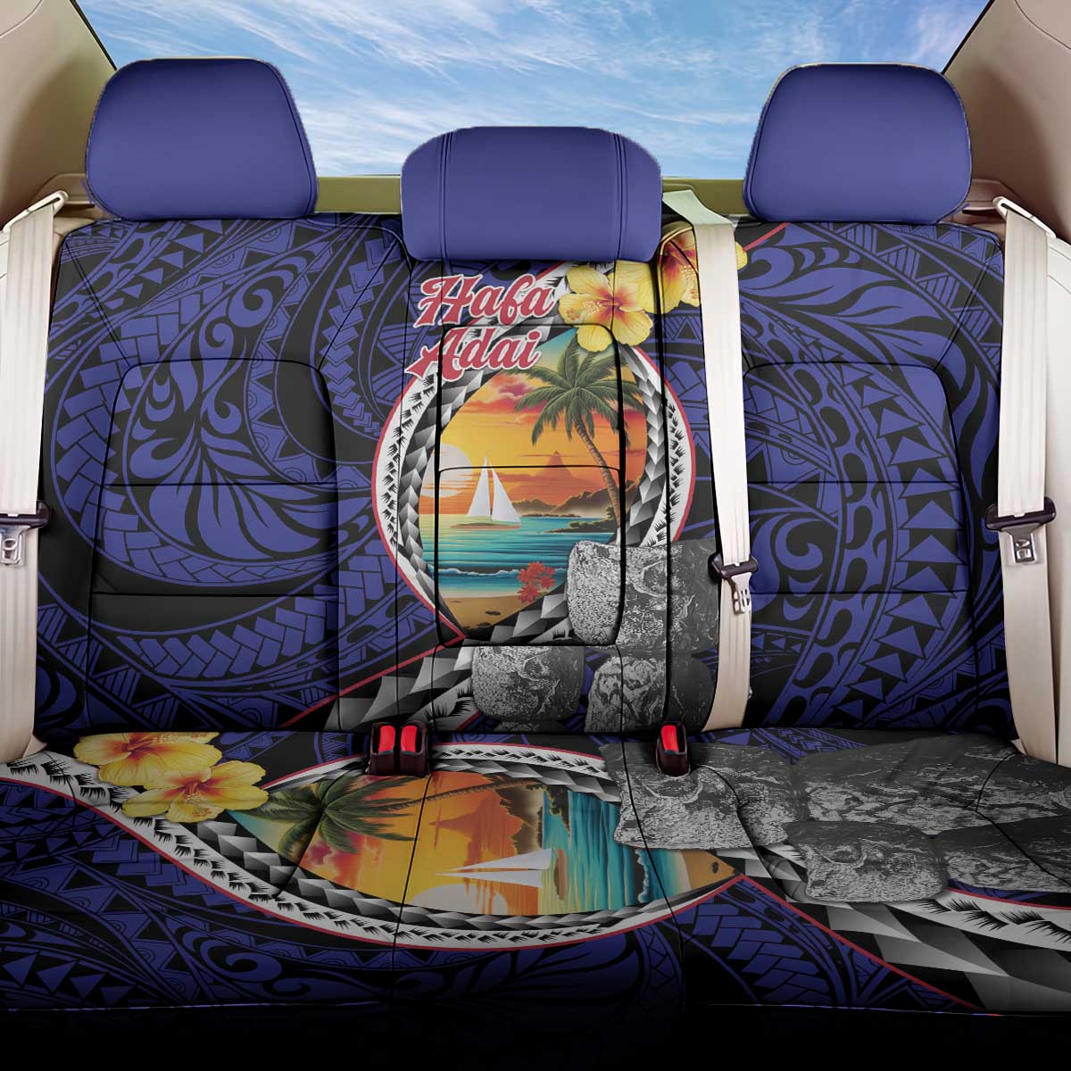Hafa Adai Guam Seal Latte Stones Artwork Back Car Seat Cover LT9 One Size Blue - Polynesian Pride