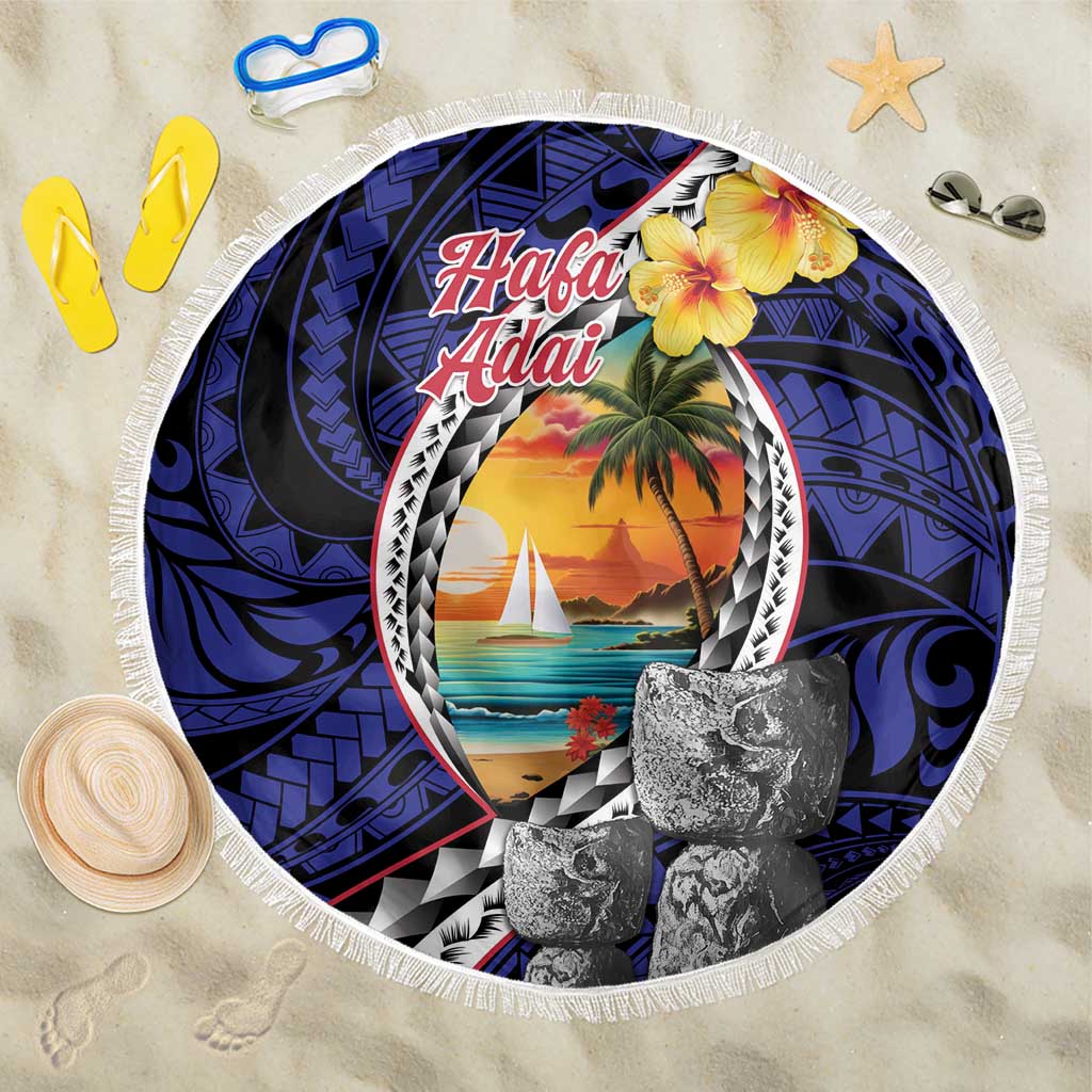 Hafa Adai Guam Seal Latte Stones Artwork Beach Blanket LT9 One Size 150cm Blue - Polynesian Pride