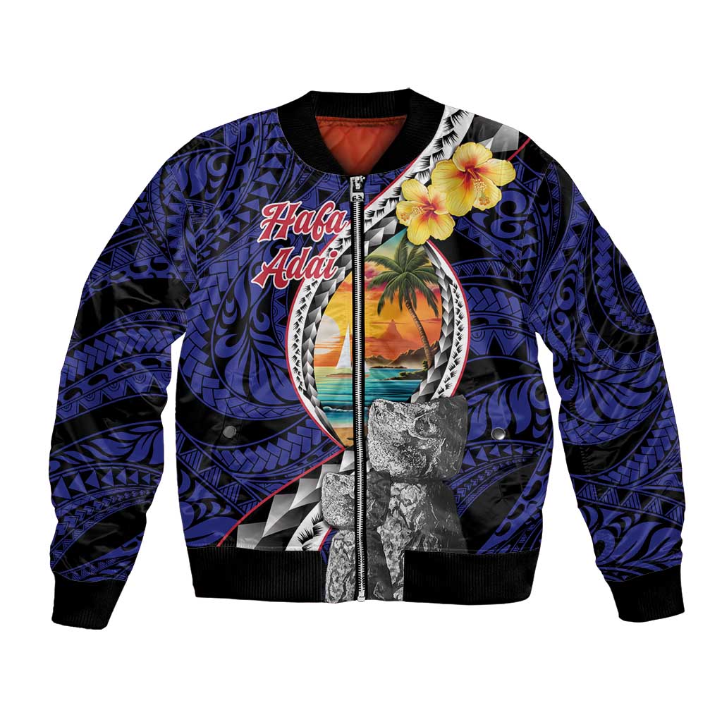 Hafa Adai Guam Seal Latte Stones Artwork Bomber Jacket LT9 Unisex Blue - Polynesian Pride