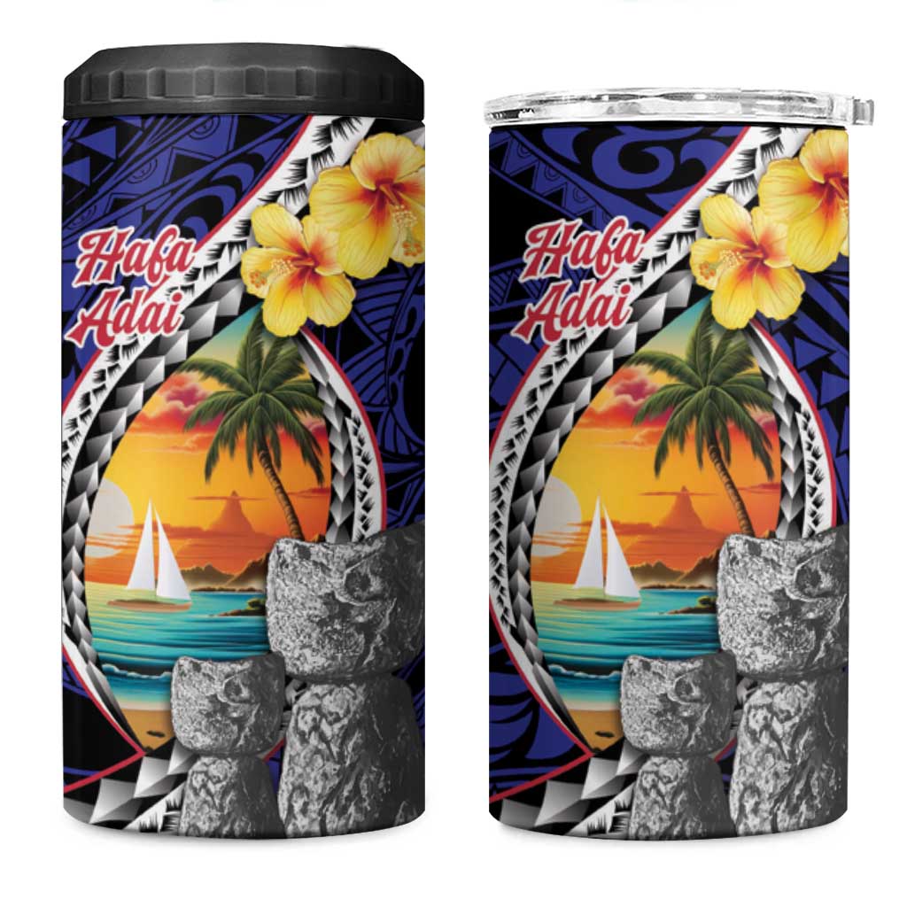 Hafa Adai Guam Seal Latte Stones Artwork 4 in 1 Can Cooler Tumbler LT9 One Size: 16 oz Blue - Polynesian Pride