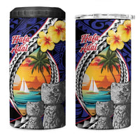 Hafa Adai Guam Seal Latte Stones Artwork 4 in 1 Can Cooler Tumbler LT9 One Size: 16 oz Blue - Polynesian Pride
